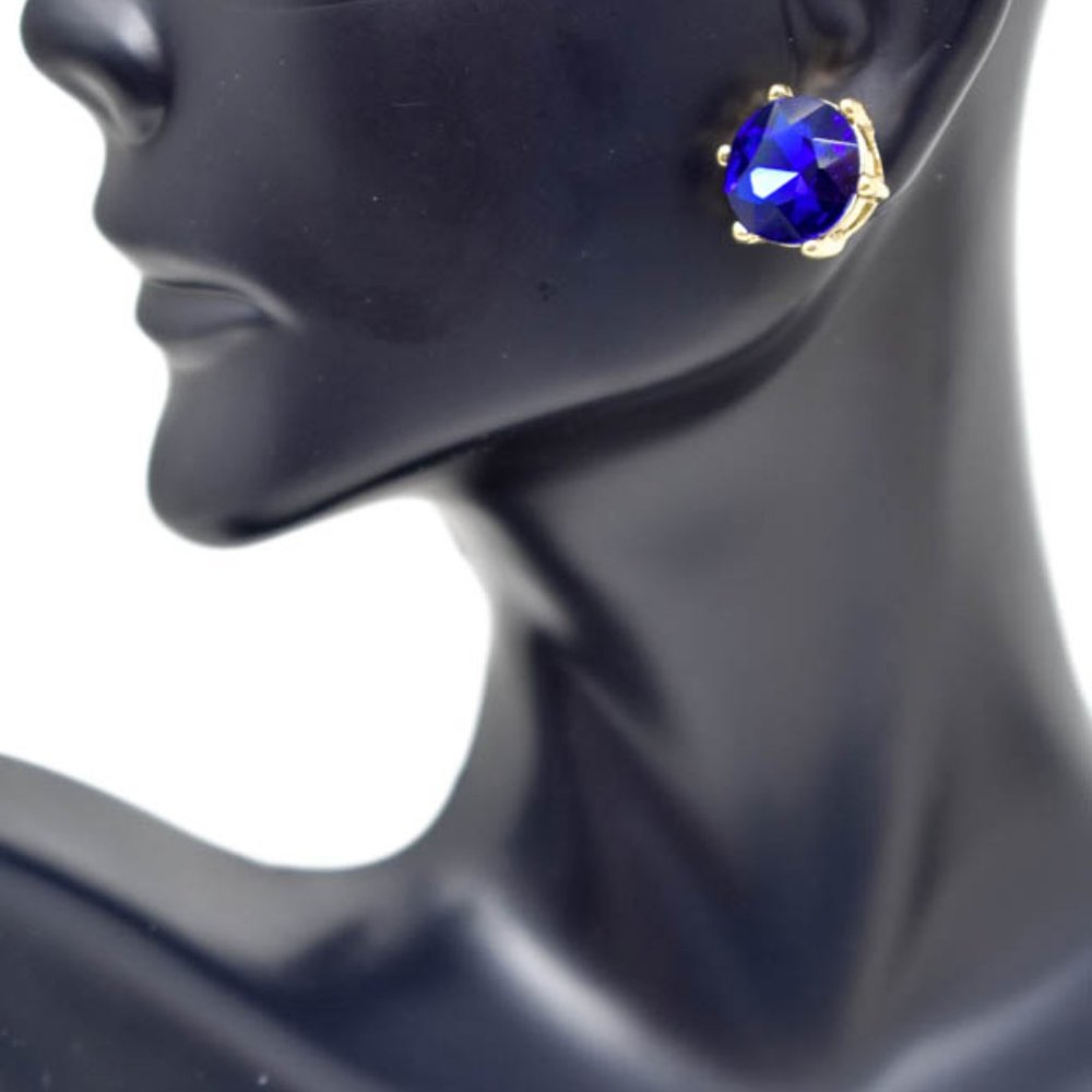 .5" Cobalt Blue Crystal Rhinestone Stud Earrings